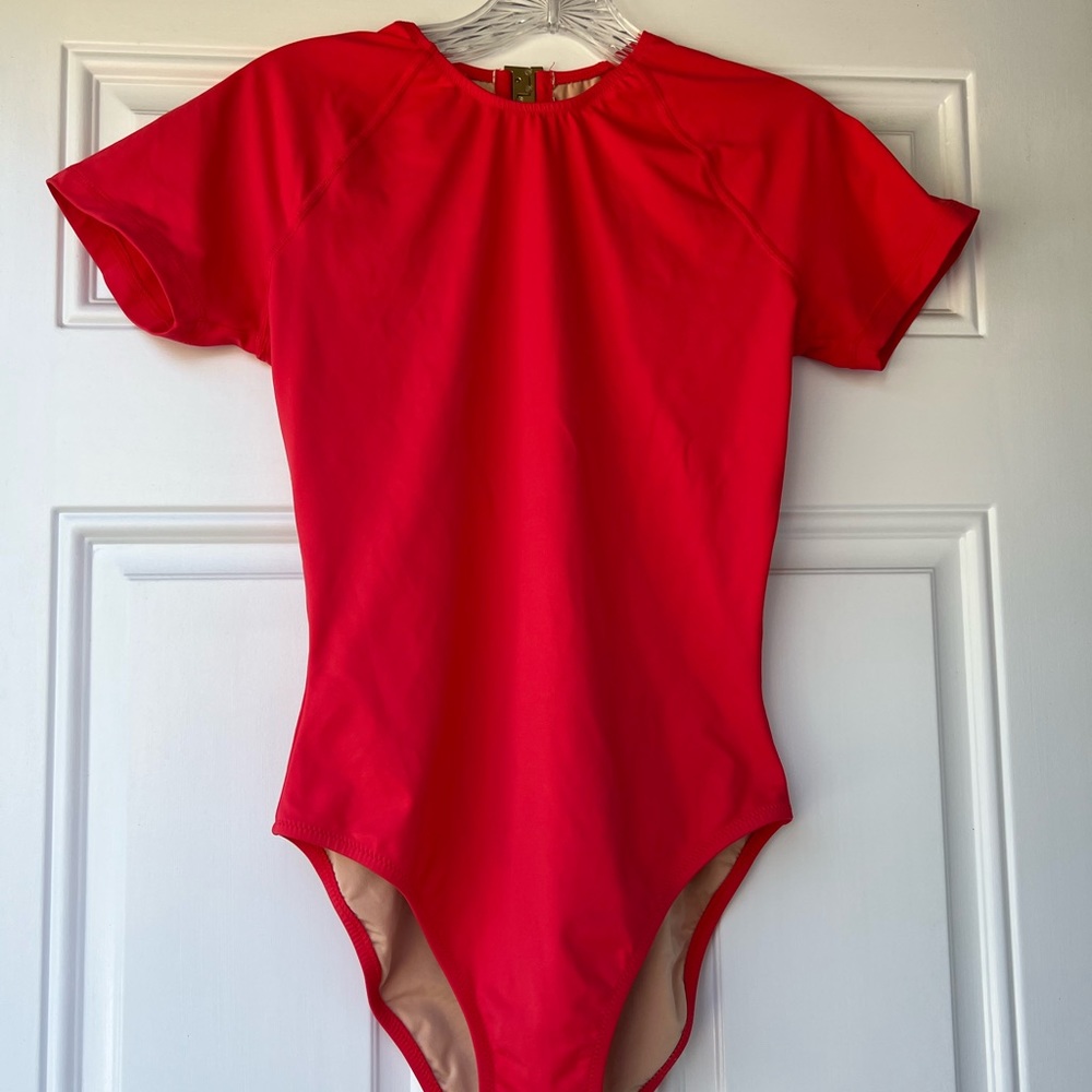 Red J. Crew Short Sleeve Open Back One Piece